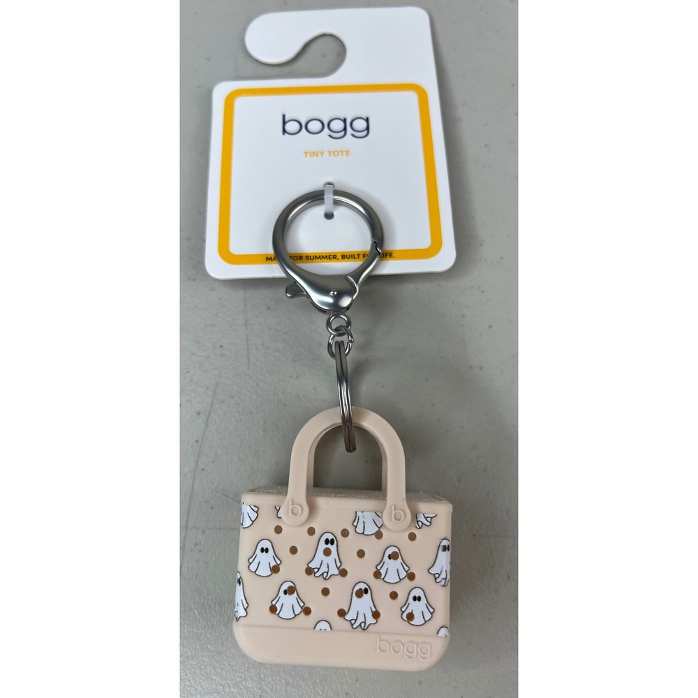 NEW Bogg Tiny Tote Keychain Bag Charm Boo! Ghost Print Halloween Spooky Cream